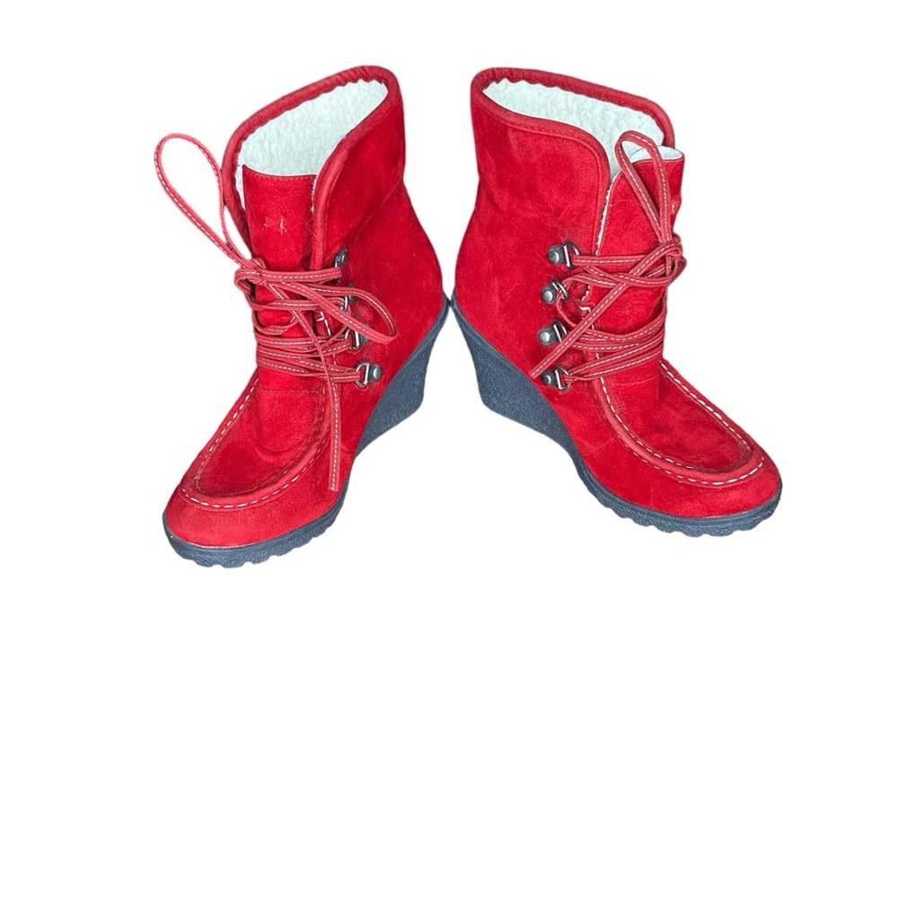 Top moda women red suede wedge lace ankle boots size 5.5 - Picture 3 of 5